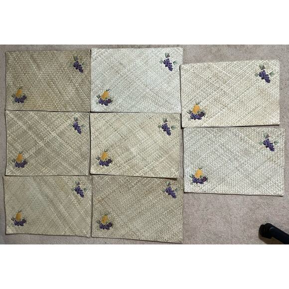 Set of 8 Placemat's Indoor Outdoor Use Hand Woven Natural Grasses & Embroidery - Picture 3 of 9